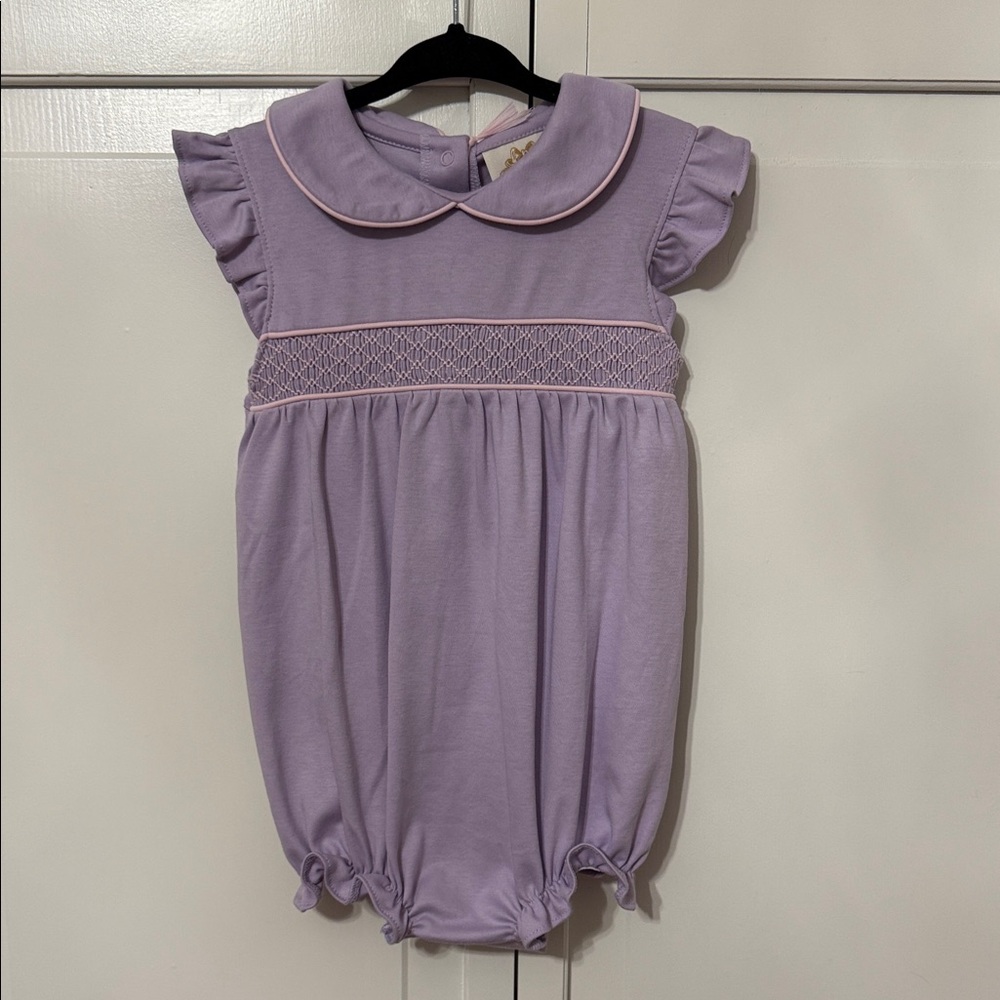 TBBC 18m-24m Angel Sleeve Banbury Bubble Purple Baby Romper with Ruffle Sleeves